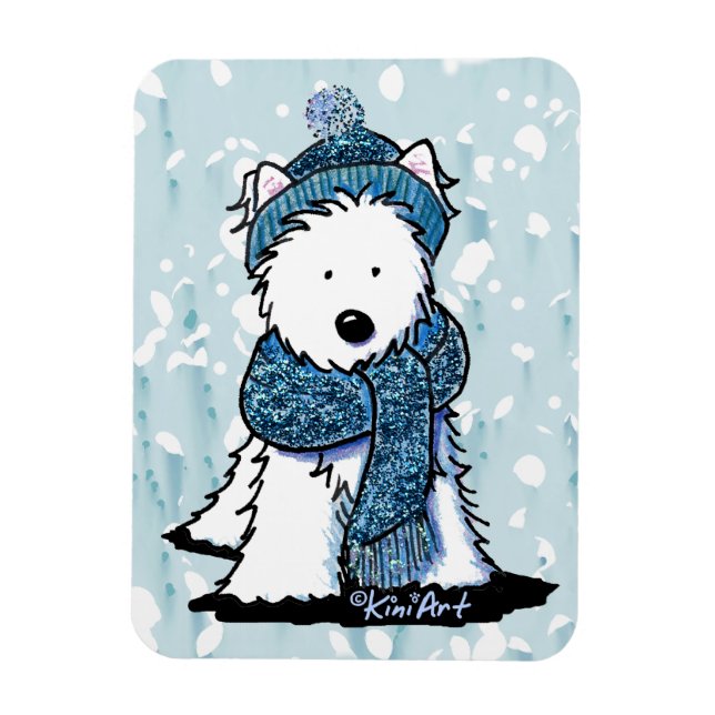 Íman Magneta flexível Westie de inverno cintilante (Vertical)