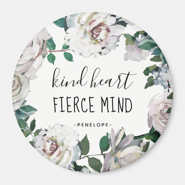 Íman Magneta Floral de Cor de Água com Coração Fierce (Frente)