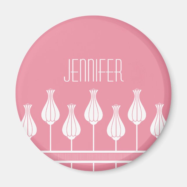 Íman Magneta Floral de Deco de Arte Rosa (Frente)