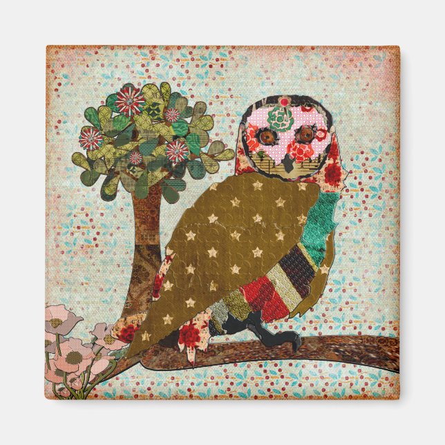 Íman Magneta Floral de rosa Owl (Frente)