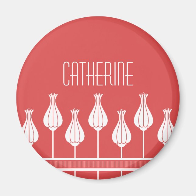 Íman Magneta Floral Deco de Arte Vermelha (Frente)