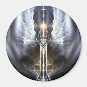 Íman Magneta Forte Anjo Cruzando Arte Fractal