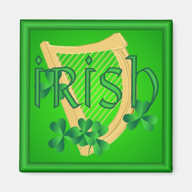 Íman Magneta irlandesa Harp & Shamrock (Frente)