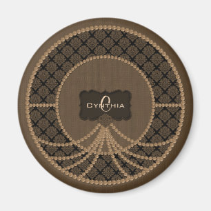 Íman Magneta Marrom Damask-Round
