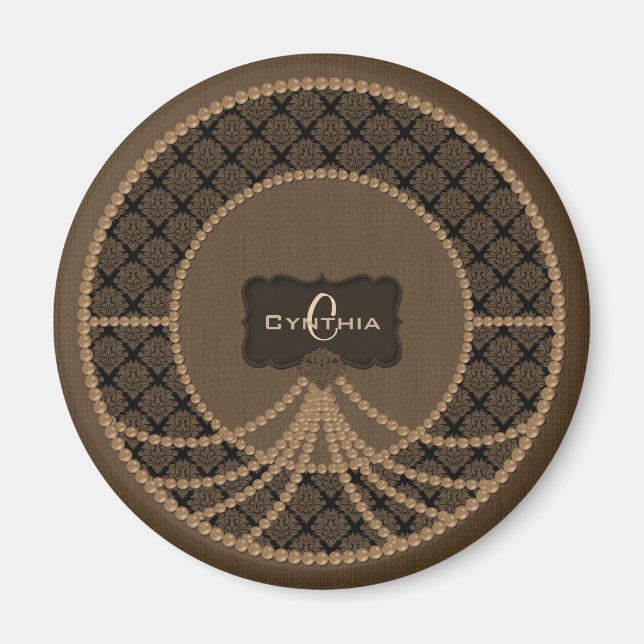Íman Magneta Marrom Damask-Round (Frente)