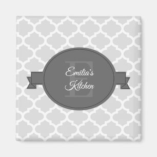 Íman Magneta Personalizada do Quatrefoil da cinza