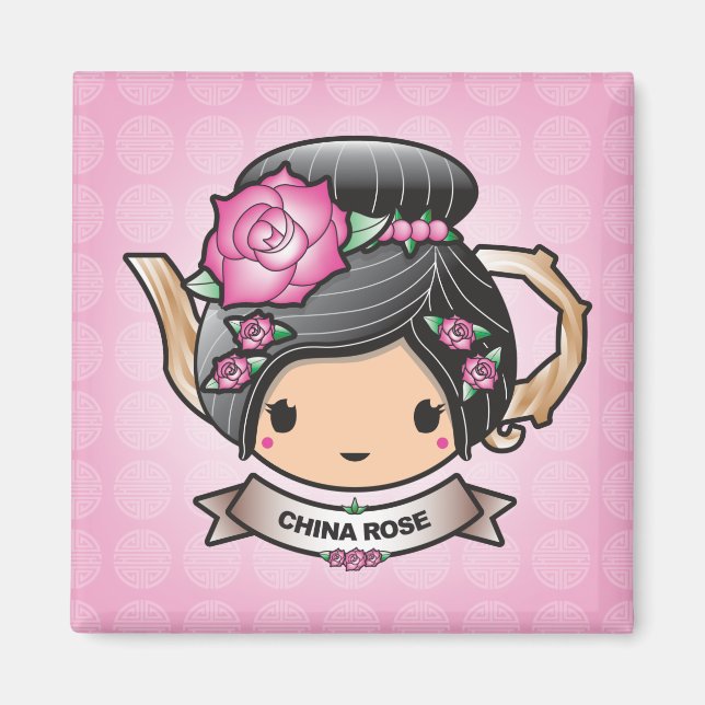 Íman Magneta Quadrada de Chapoeira Rosa da China (Frente)