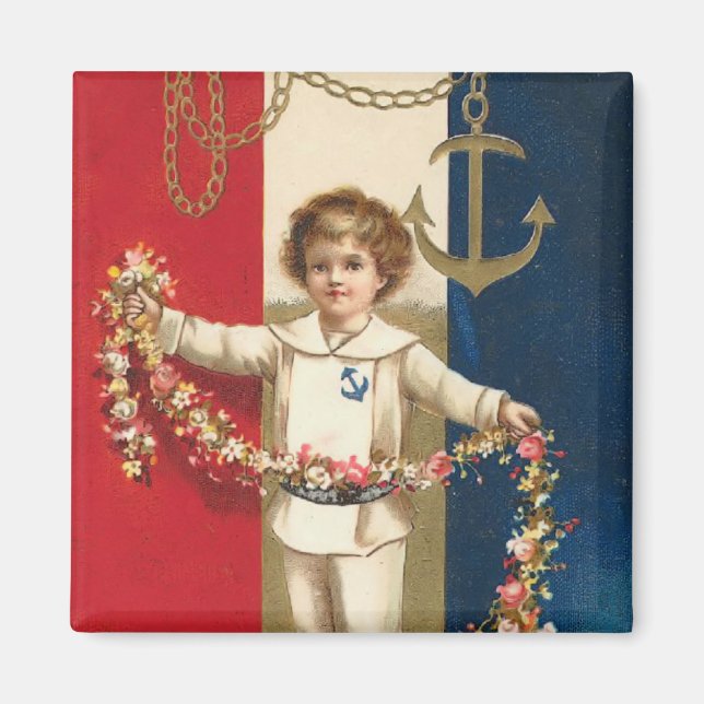 Íman Magneta quadrada de Menino Patriótico (Frente)