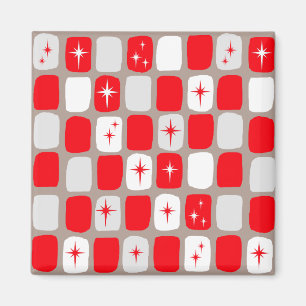 Íman Magneta quadrada de Starbursts Vermelhos Retroativ