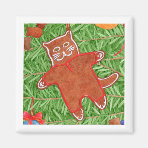 Íman Magneta quadrada do GATINHO GINGERBREAD / Branco
