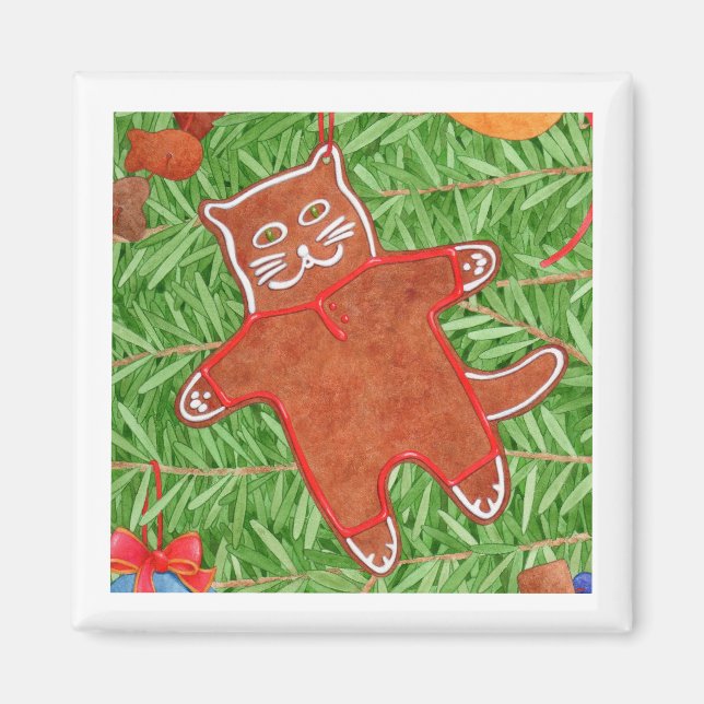 Íman Magneta quadrada do GATINHO GINGERBREAD / Branco (Frente)