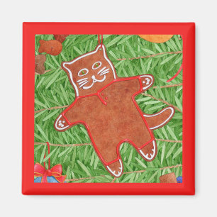 Íman Magneta quadrada do GATINHO GINGERBREAD / Vermelho
