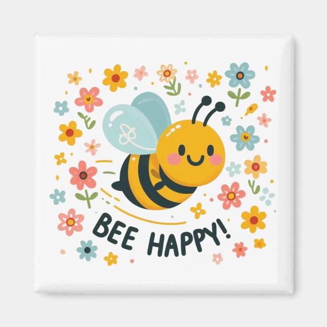 Íman Magneta Quadrada Feliz de Bee Adorável (Frente)