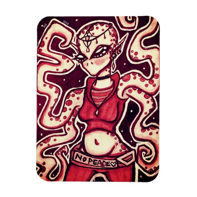 Íman Magneta Red and Black No Peace Alienígena (Vertical)