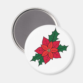 Íman Magneta redonda com poinsettia de Natal vermelha