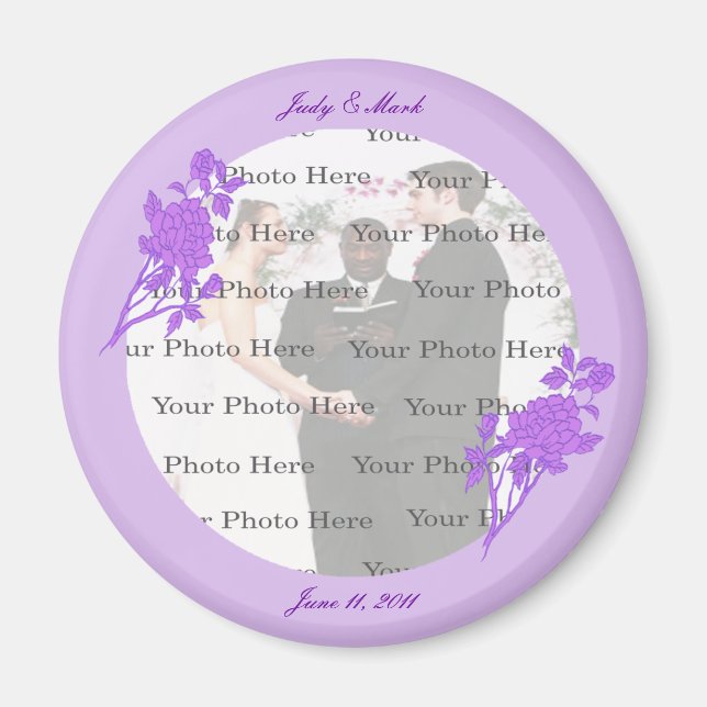 Íman Magneta redonda personalizada da flor púrpura (Frente)