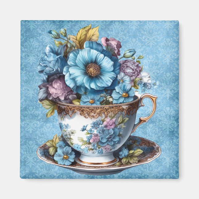 Íman Magneta Refrigeradora de Teacup Floral (Frente)