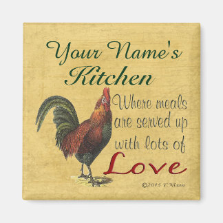 Íman Magneta Rooster Kitchen Personalizada com Seu Nome