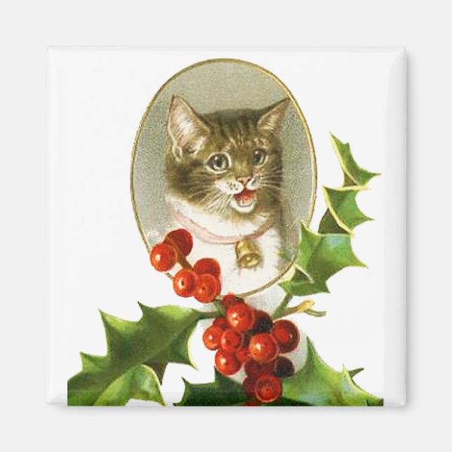 Íman Magneta Vintage de Kitten Natal (Frente)