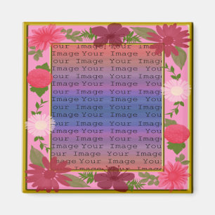 Íman Magnete Quadrado Personalizado de Flores Rosa
