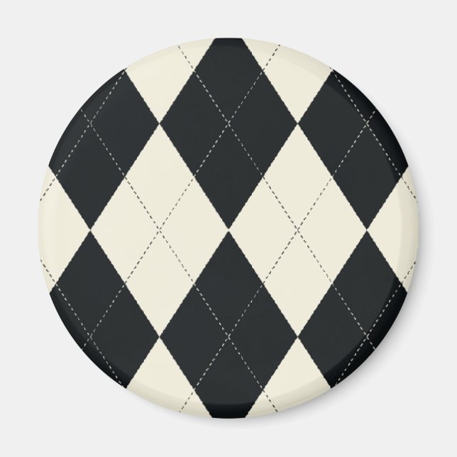 Íman Magneto de Argyle Preto e Branco (Frente)