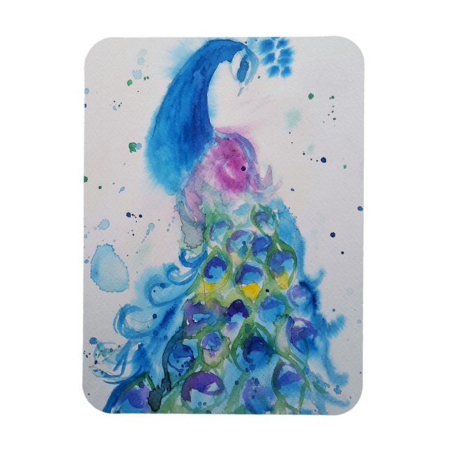 Íman Magneto de Arte por Aquarela Azul Pavão Pavão (Vertical)