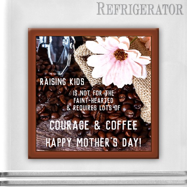 Íman Magneto de Dia de as mães de café (Magnet featuring a coffee themed design with a lovely pink flower - nice for Mother's Day)
