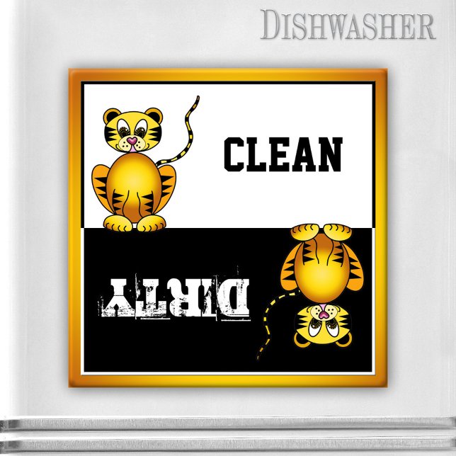 Íman Magneto de lava-louça de gato bonito (Dishwasher magnet with a cute cartoon tiger on black and white: a delightful gift for cat lovers)