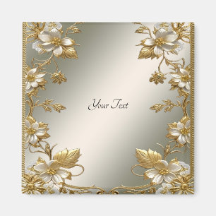 Íman Magneto de Ornamentado Dourado Floral Branco