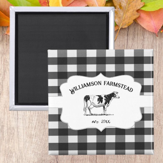 Íman Magneto de Xadrez de Buffalo Negro (Black Buffalo Plaid Farm Cow Kitchen Magnet)