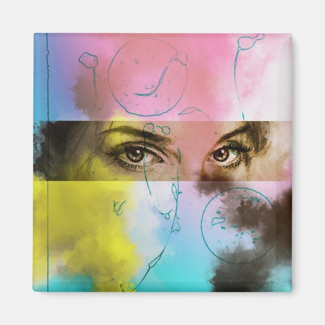 Íman Magneto quadrado Pop de retroabstrato (Frente)