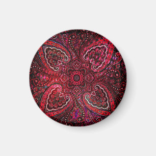 Íman Magnífico Paisley Vermelho em Fundo Preto