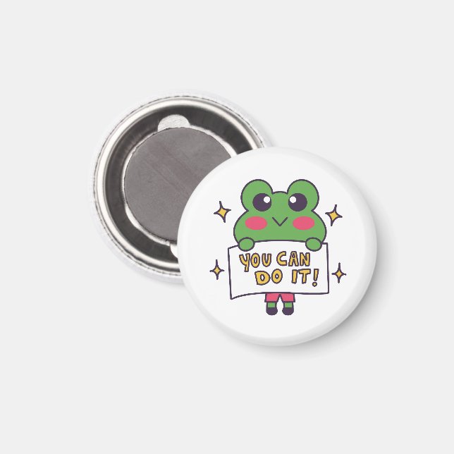 Íman Magnífico Sapo Kawaii “Você Pode!” Ímã Motivaciona (Front/Back)