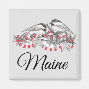 Íman Maine Chickadee Bird Feriado de inverno Neve