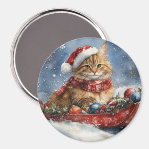 Íman Maine Coon Cat em Sledge Deixe nevar Natal