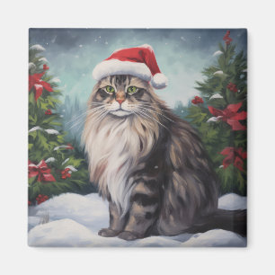 Íman Maine Coon Cat no Natal da Neve