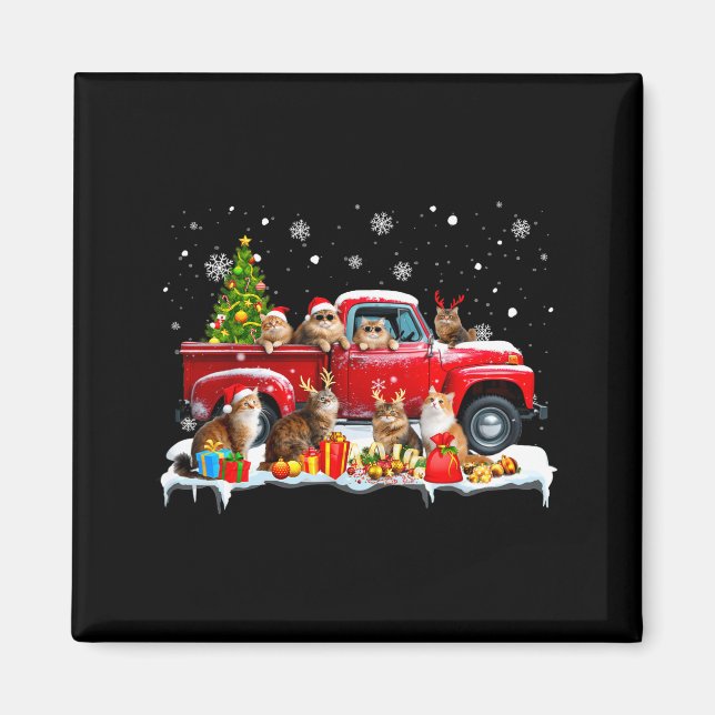 Íman Maine Coon Cat Red Truck Christmas Tree Santa Ugly (Frente)