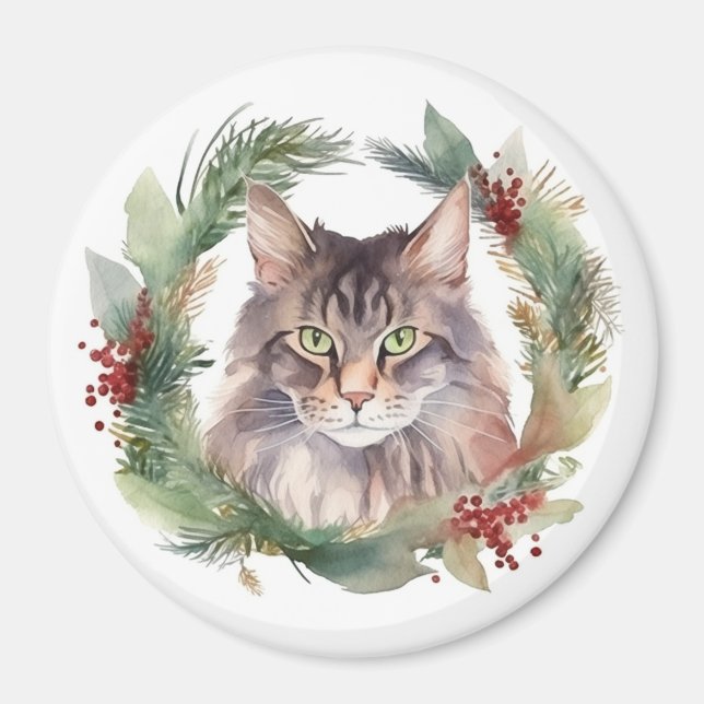 Íman Maine Coon Cat Wreath Festivo Kitten (Frente)