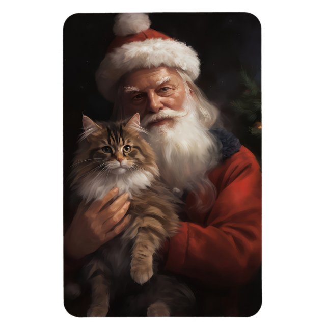 Íman Maine Coon Com o Papai Noel Festivo Natal  (Vertical)