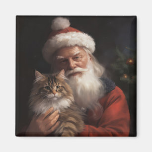 Íman Maine Coon Com o Papai Noel Natal Festivo 