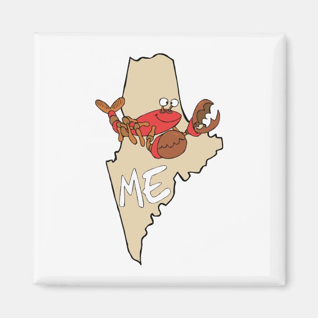 Íman Maine ME Cartoon Map com Arte de Lagosta (Frente)