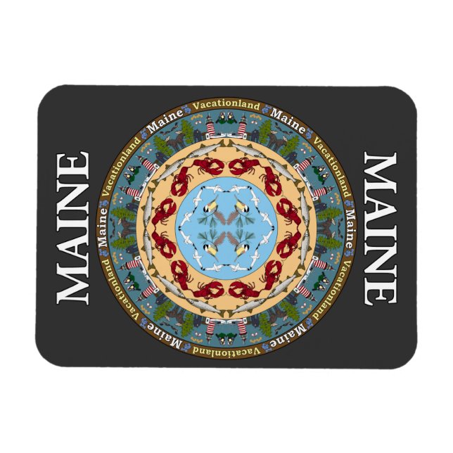 Íman Maine State Mandala Vinyl Magnet (Horizontal)