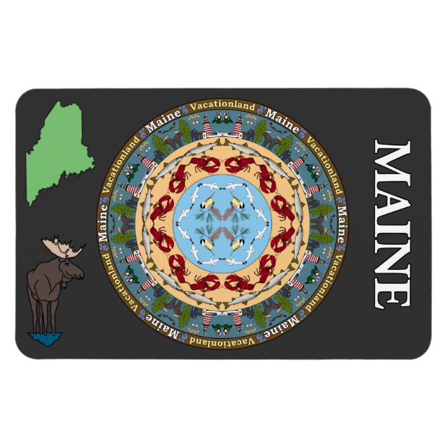 Íman Maine State Mandala Vinyl Magnet (Horizontal)