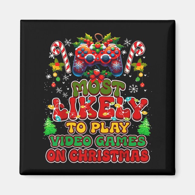 Íman Mais Propenso a Jogar Video Games no Natal Engraça (Frente)