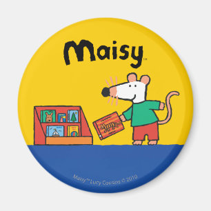 Íman Maisy com livros da biblioteca