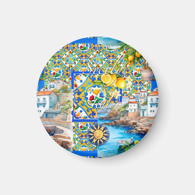 Íman Majolica, limão, azulejos sicilianos, (Frente)