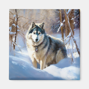 Íman Malamute Aaskan Deixe Nevar Natal