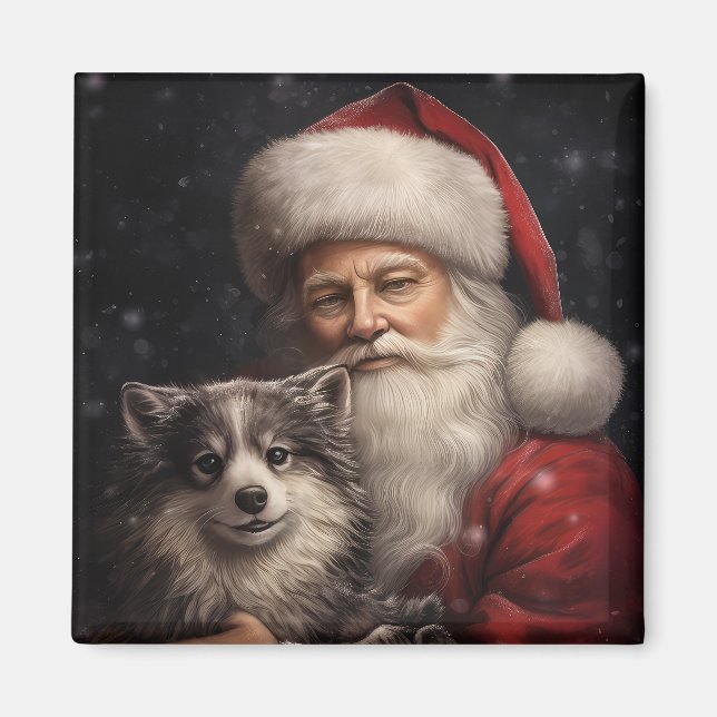 Íman Malamute do Alasca com Natal do Papai Noel (Frente)