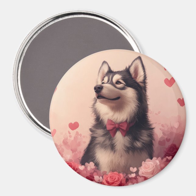 Íman Malamute do Alasca com Rosas - Dia dos Namorados  (Front/Back)
