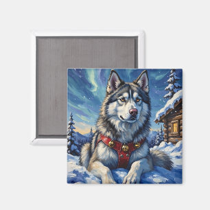Íman Malamute do Alasca Natal Polo Norte Inverno